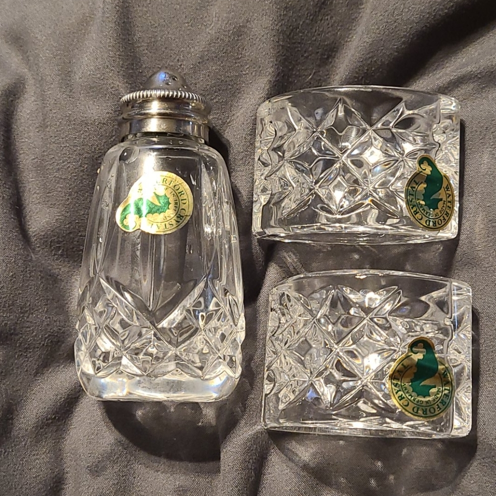 Waterford Crystal 1 shaker and 2 napkin rings